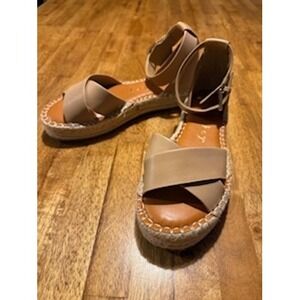 Copper Key Espadrille Platform Sandals 9M Tan Beige Ankle Strap Boho Summer